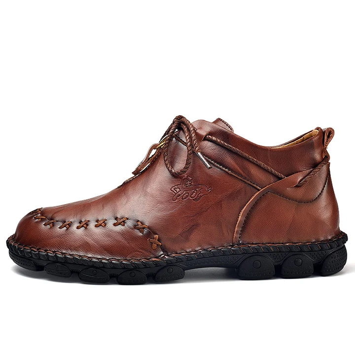 Men's Hand Stitching Cow Leather Non Slip Soft Sole Casual Boots