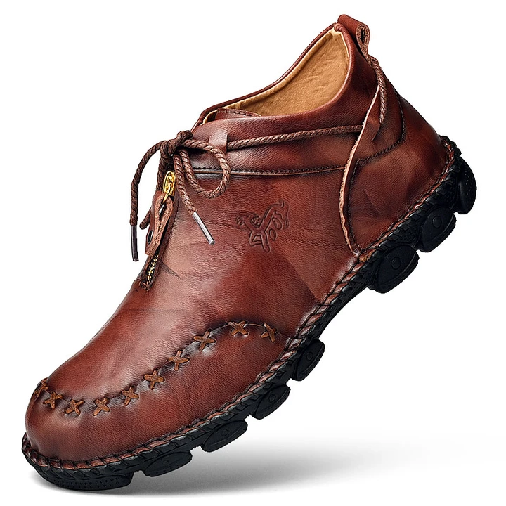 Men's Hand Stitching Cow Leather Non Slip Soft Sole Casual Boots