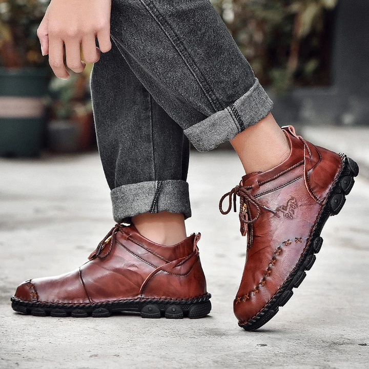 Men's Hand Stitching Cow Leather Non Slip Soft Sole Casual Boots