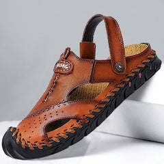 Men's Hand Stitching Leather Non Slip Outdoor Casual Beach Sandals Shoes