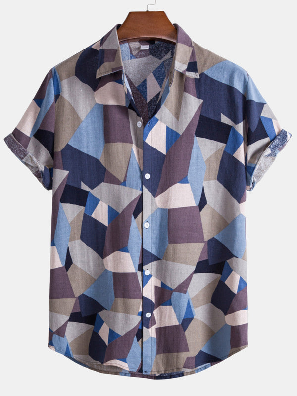 Geometric Color Block Cotton Shirts
