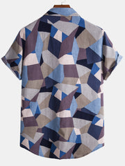 Geometric Color Block Cotton Shirts