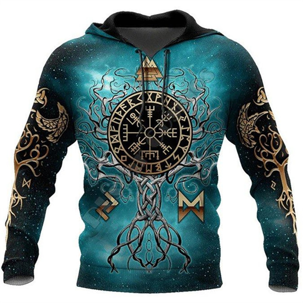 Men Retro Hoodies 3D Printed Sweatshirt Unisex Vintage Long Sleeves