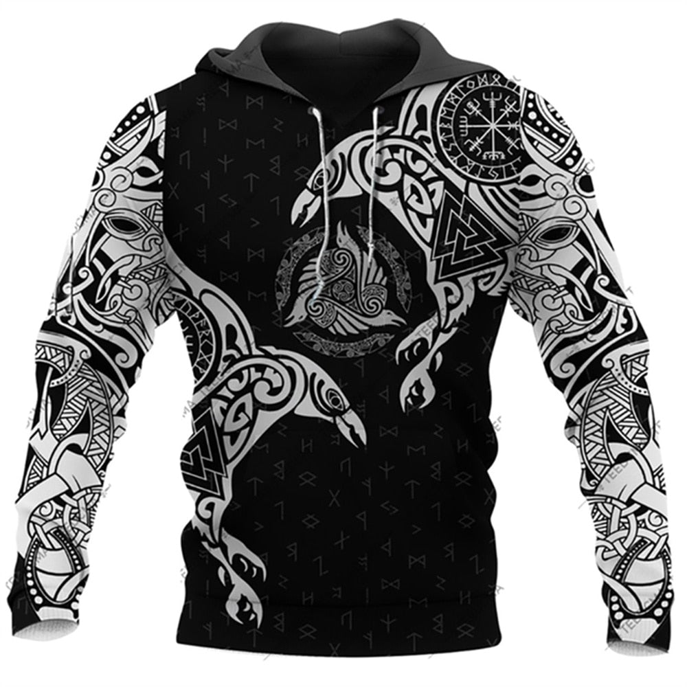 Men Retro Hoodies 3D Printed Sweatshirt Unisex Vintage Long Sleeves