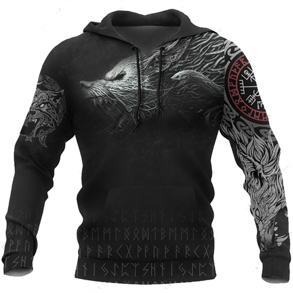 Men Retro Hoodies 3D Printed Sweatshirt Unisex Vintage Long Sleeves