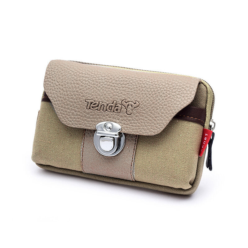 Men Canvas&Leather Belt Phone Bag Waist Bag Outdoor Crossbody Bag for 5.5 in Phones