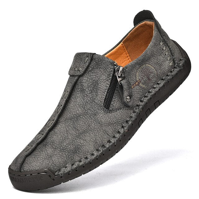 Men's Leather Casual Slip-On Zipper Loafers Flats