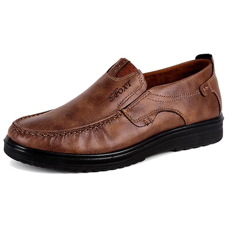 Men's Retro Color Leather Large Size Soft Sole Casual Shoes