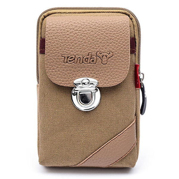 Men Canvas&Leather Belt Phone Bag Waist Bag Outdoor Crossbody Bag for 5.5 in Phones