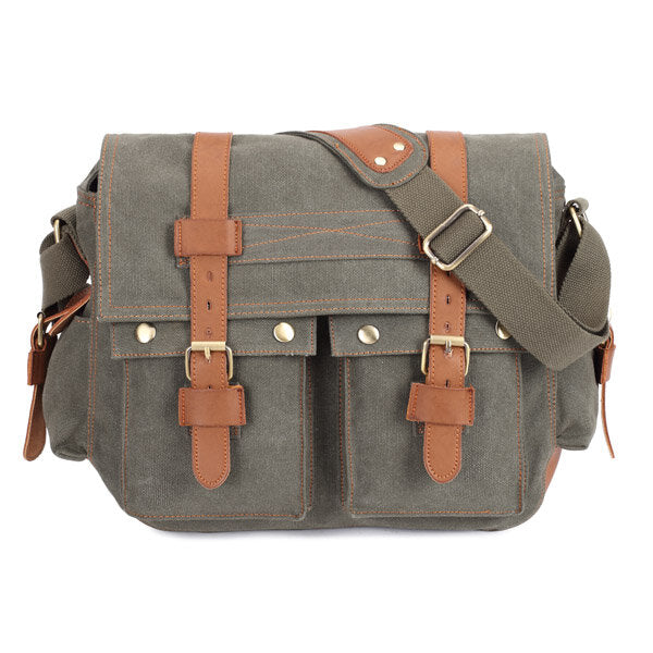 Men Canvas Leather Casual Outdoor Messenger Shoulder Crossbody Bag