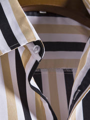 Man Striped Print Button Up Shirt