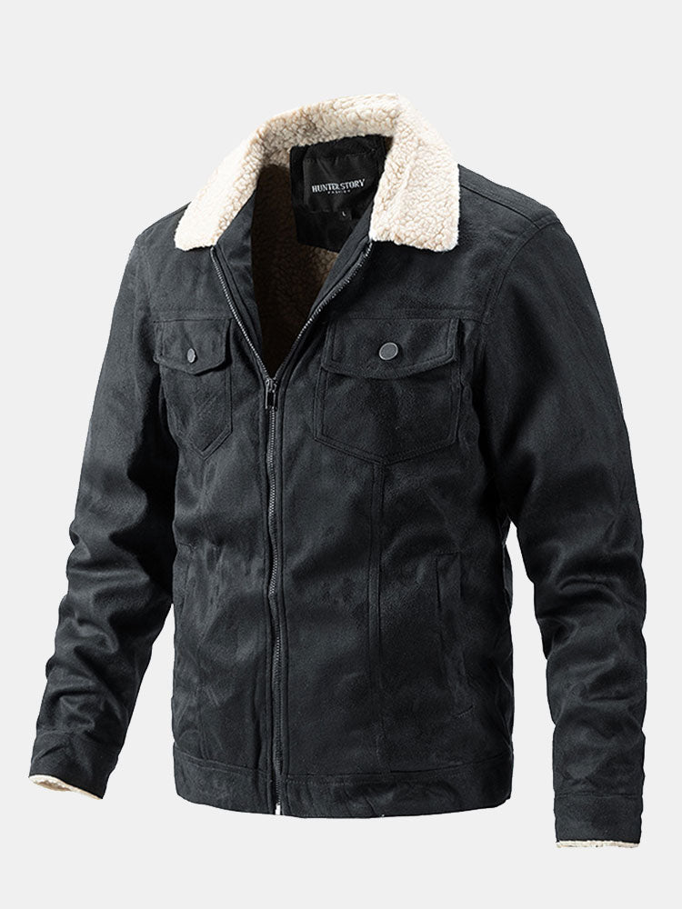 Suede Men's Tops Sherpa Lapel Zipper Jacket Men's Business Casual Coats