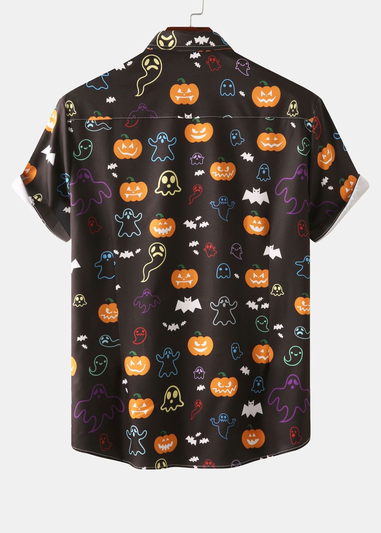 Halloween Ghost Pumpkin Print Button Up Shirt