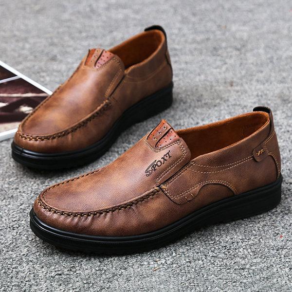 Men's Retro Color Leather Large Size Soft Sole Casual Shoes