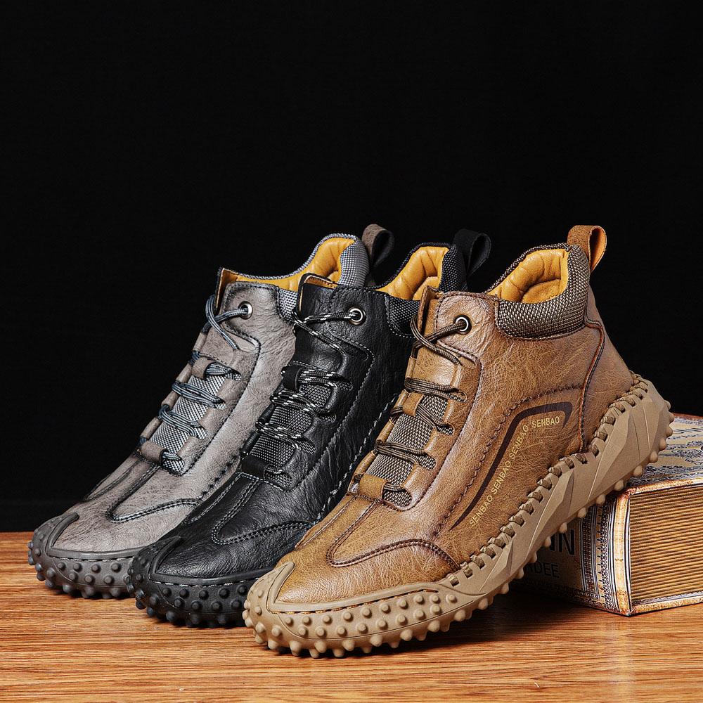 Men Hand Stitching Outdoor Rubber Toe Cap Work Style Ankle Boots