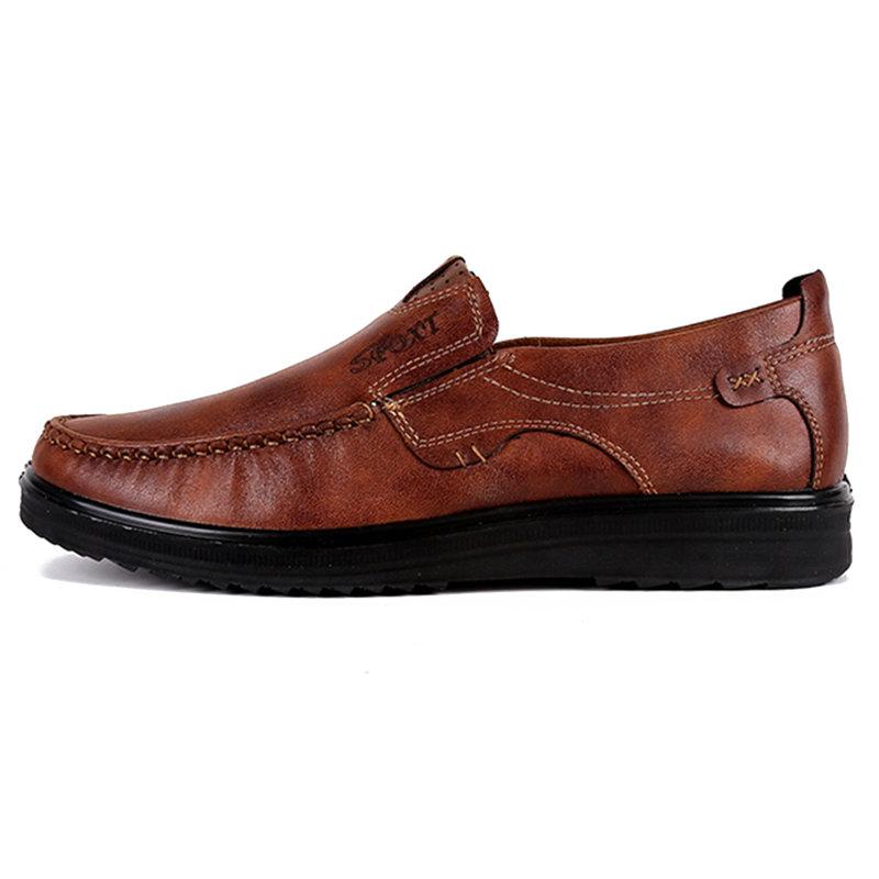 Men's Retro Color Leather Large Size Soft Sole Casual Shoes