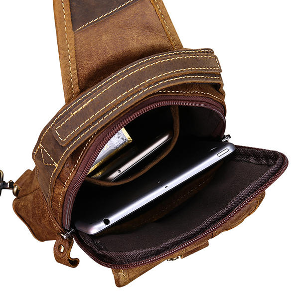 Men Genuine Leather Casual Vintage Chest Bag Small Shoulder Bags