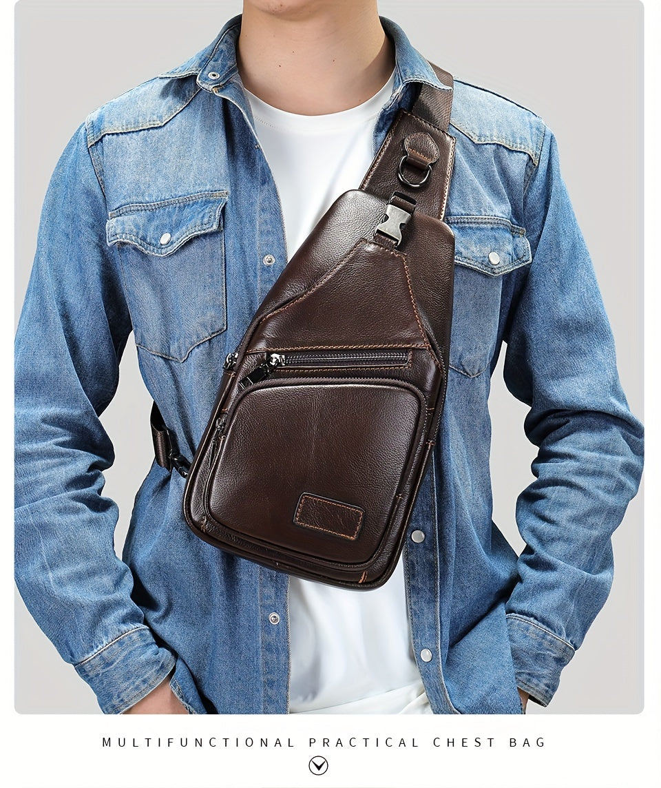 Men's Vintage Genuine Leather Shoulder Bag, First Layer Cowhide Crossbody Bag Chest Bag