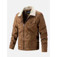 Suede Men's Tops Sherpa Lapel Zipper Jacket Men's Business Casual Coats