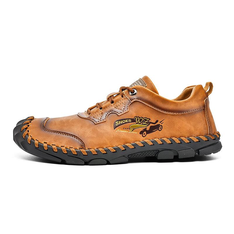 Men Hand Stitching Outdoor Toe Protective Slip Resistant Cow Leather Shoes