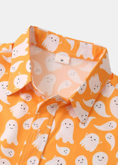 Halloween Ghost Print Button Up Shirt