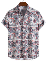 Aztec Geometry Print Button Up Shirt