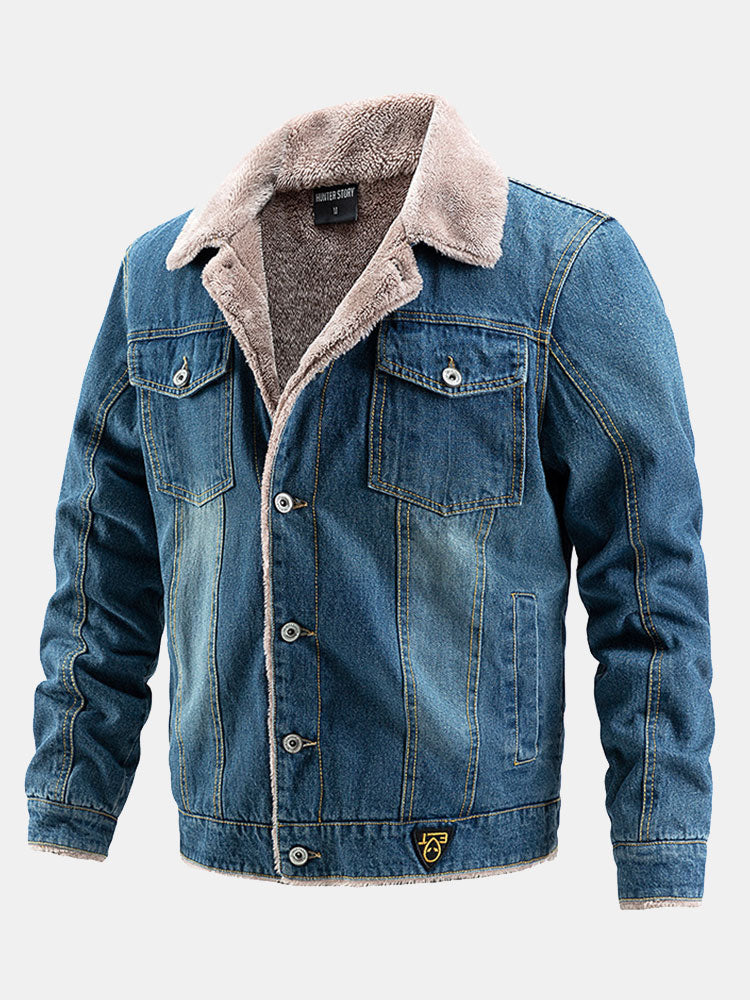 Thickened Windproof Denim Faux Fur Lined Denim Jacket