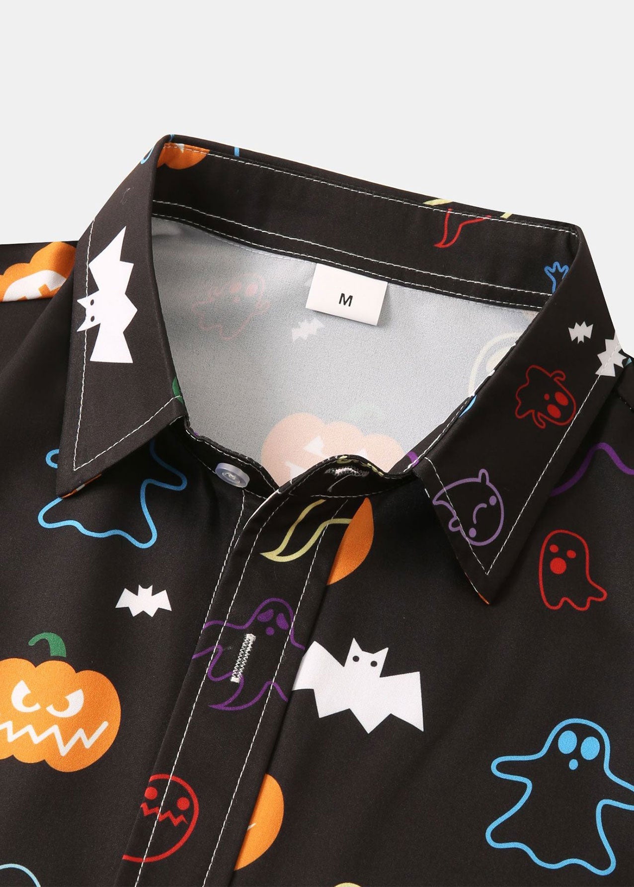 Halloween Ghost Pumpkin Print Button Up Shirt