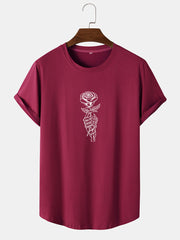 Rose Skull Hand Print Arc Hem T-Shirt