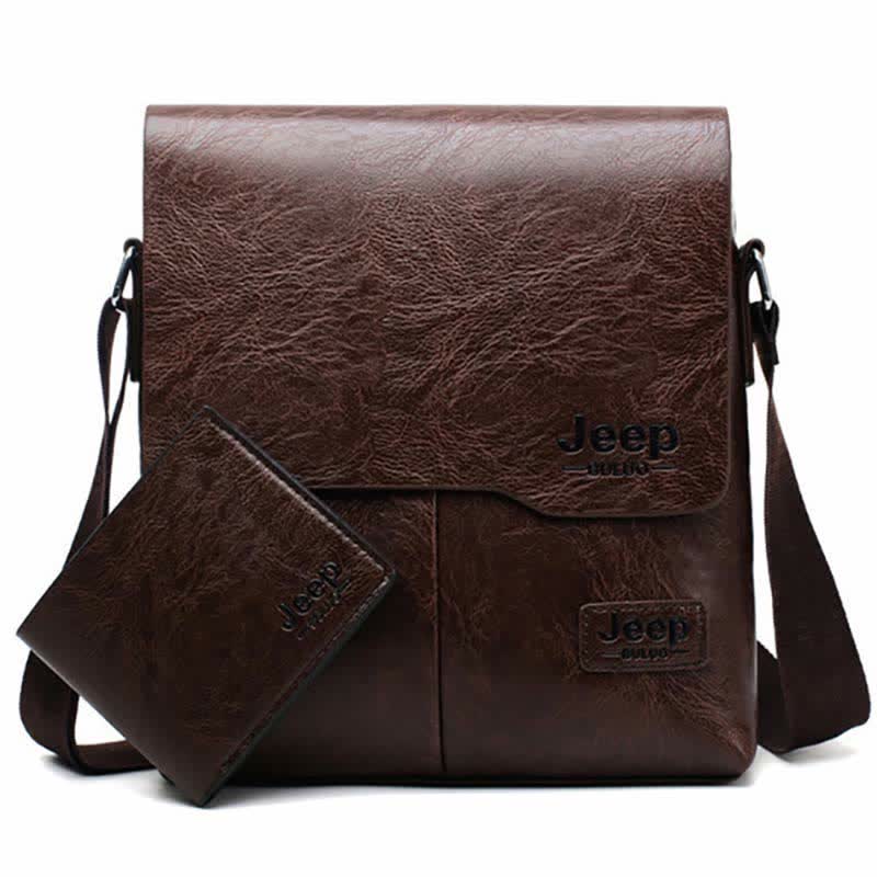 Crossbody Bag for Men Sturdy Leather Satchel Ipad Messenger Bag with Wallet