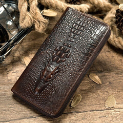 Men's Genuine Leather Crocodile Pattern Long Wallet Credit Card Money Bag