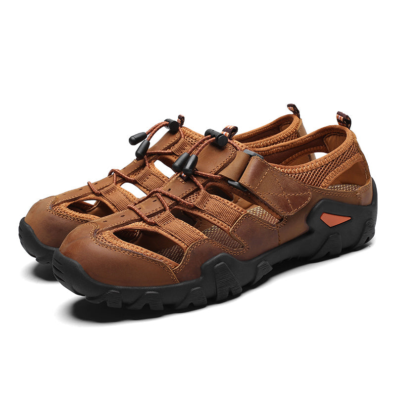 Men's Genuine Leather Closed Toe Non-slip Outdoor Hiking Sandals