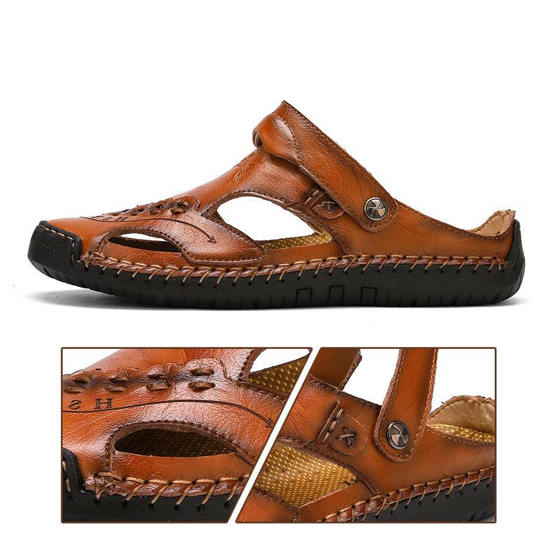 Men's Large Size Men Hand Sewing Closed Toe Comfortable Soft Leather Sandals