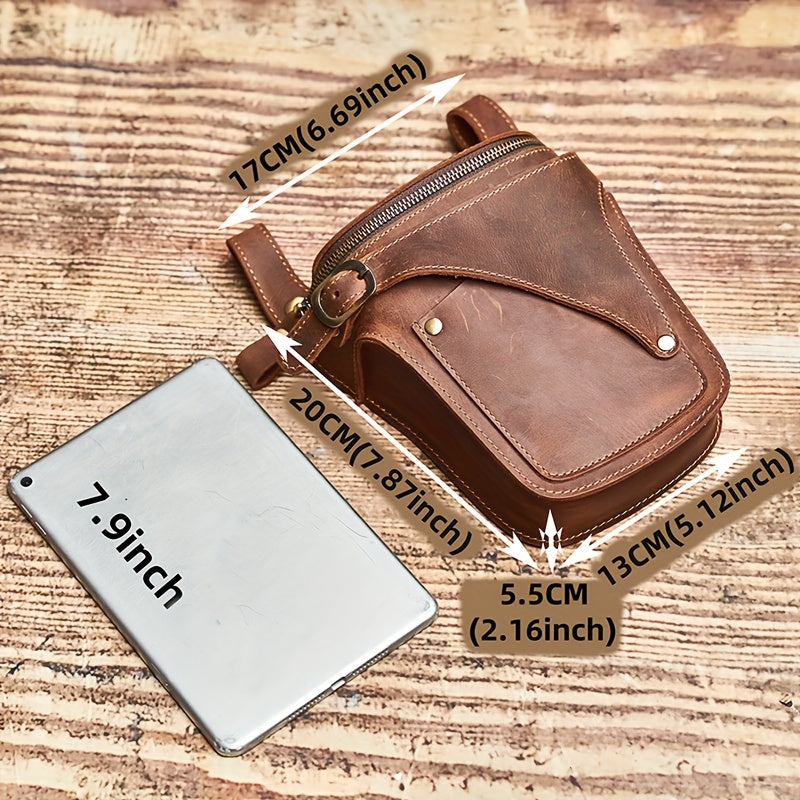 Men's Top Layer Cowhide Waist Bag Retro Genuine Leather Mobile Phone Bag Outdoor Casual Waist Bag