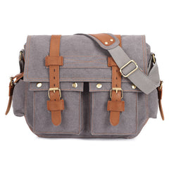 Men Canvas Leather Casual Outdoor Messenger Shoulder Crossbody Bag