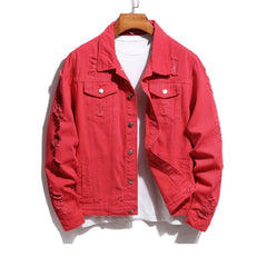 Red Denim Shirt European and American Jacket  Autumn and Winter Coat