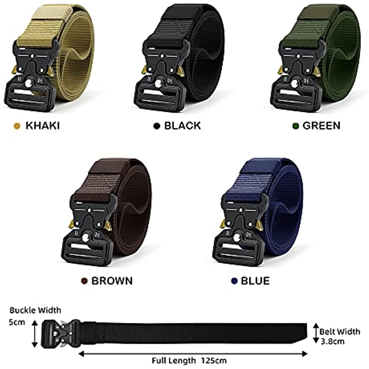 Military Style Tactical Belt Quick Release Metal Buckle Belt 1.5 Inch Men's Heavy Duty Nylon Sling Belt