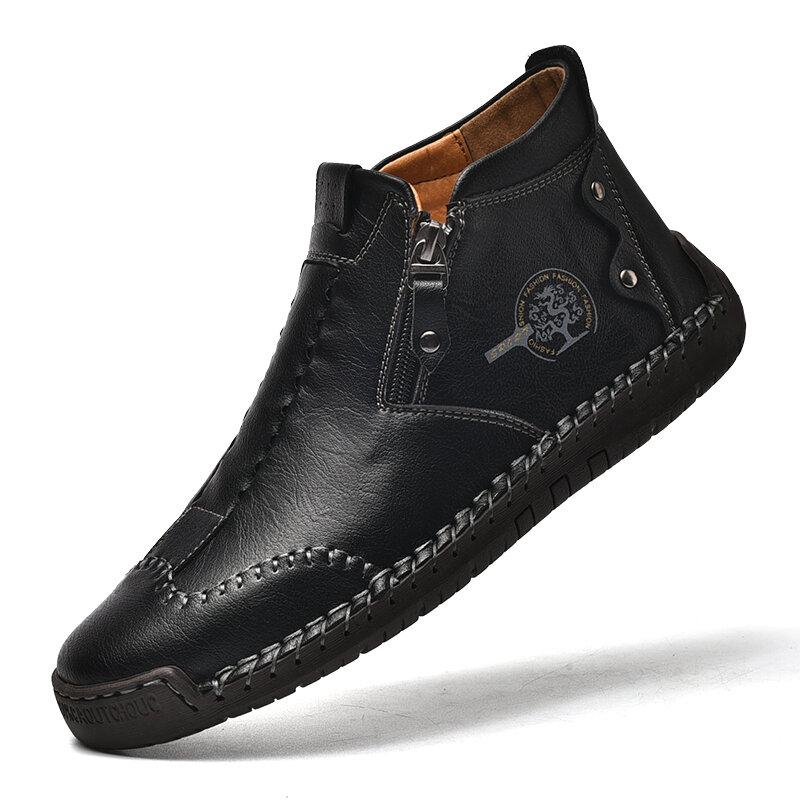 Men's stylish ankle boots handmade of microfiber leather with side zip Shoes