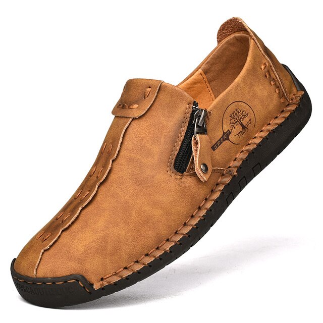 Men's Leather Casual Slip-On Zipper Loafers Flats