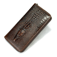 Men's Genuine Leather Crocodile Pattern Long Wallet Credit Card Money Bag