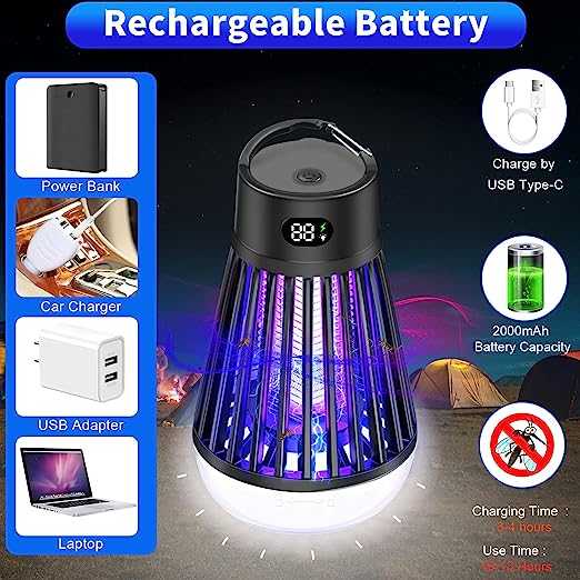 Cordless LED Digital Display Electric Mosquito Bug Zapper Mosquito Killing Lamp Fly Trap Camp Lamp