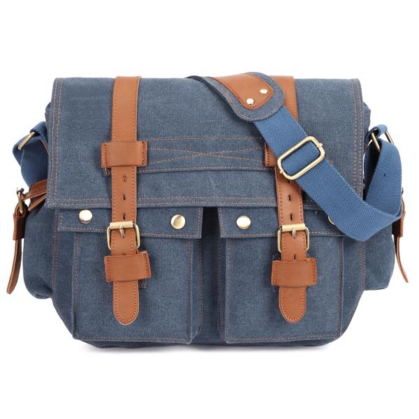 Men Canvas Leather Casual Outdoor Messenger Shoulder Crossbody Bag