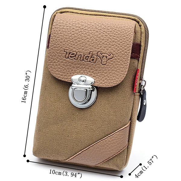 Men Canvas&Leather Belt Phone Bag Waist Bag Outdoor Crossbody Bag for 5.5 in Phones