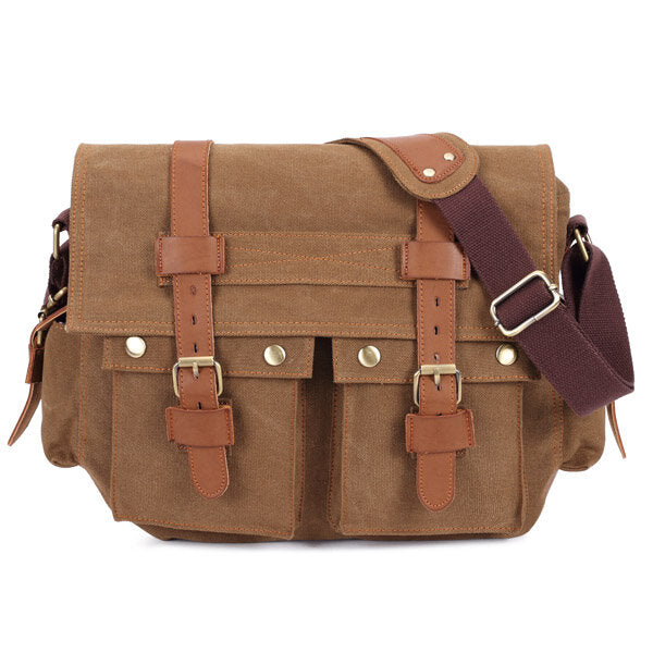 Men Canvas Leather Casual Outdoor Messenger Shoulder Crossbody Bag