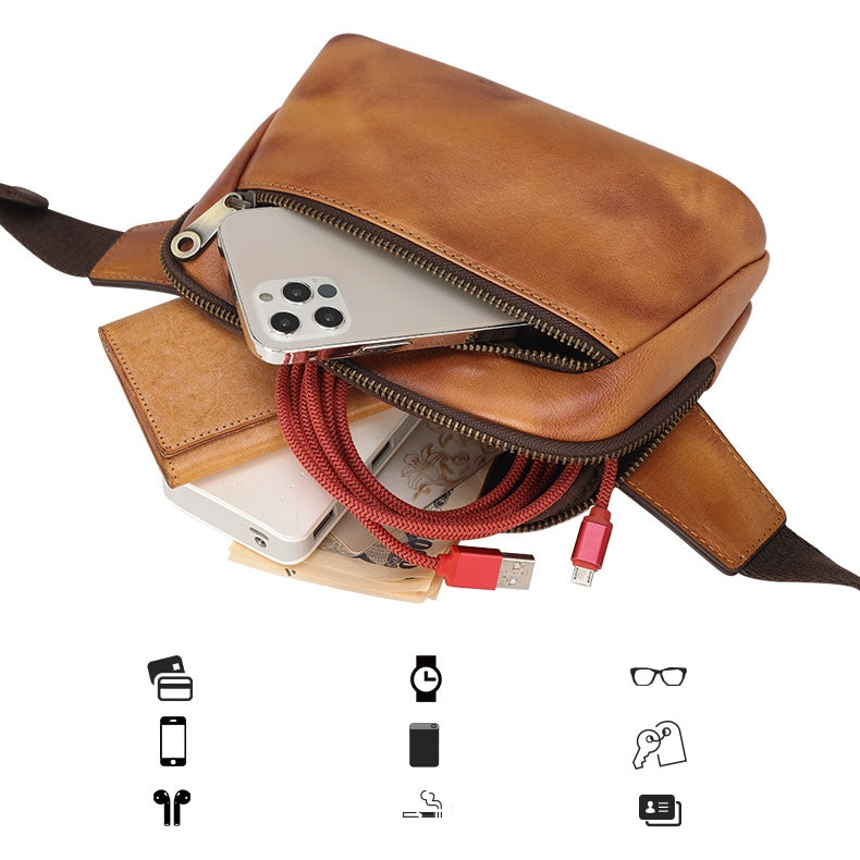 Simple Leather Wear-resistant Top Layer Cowhide Outdoor Travel Waist Bag Chest Bag