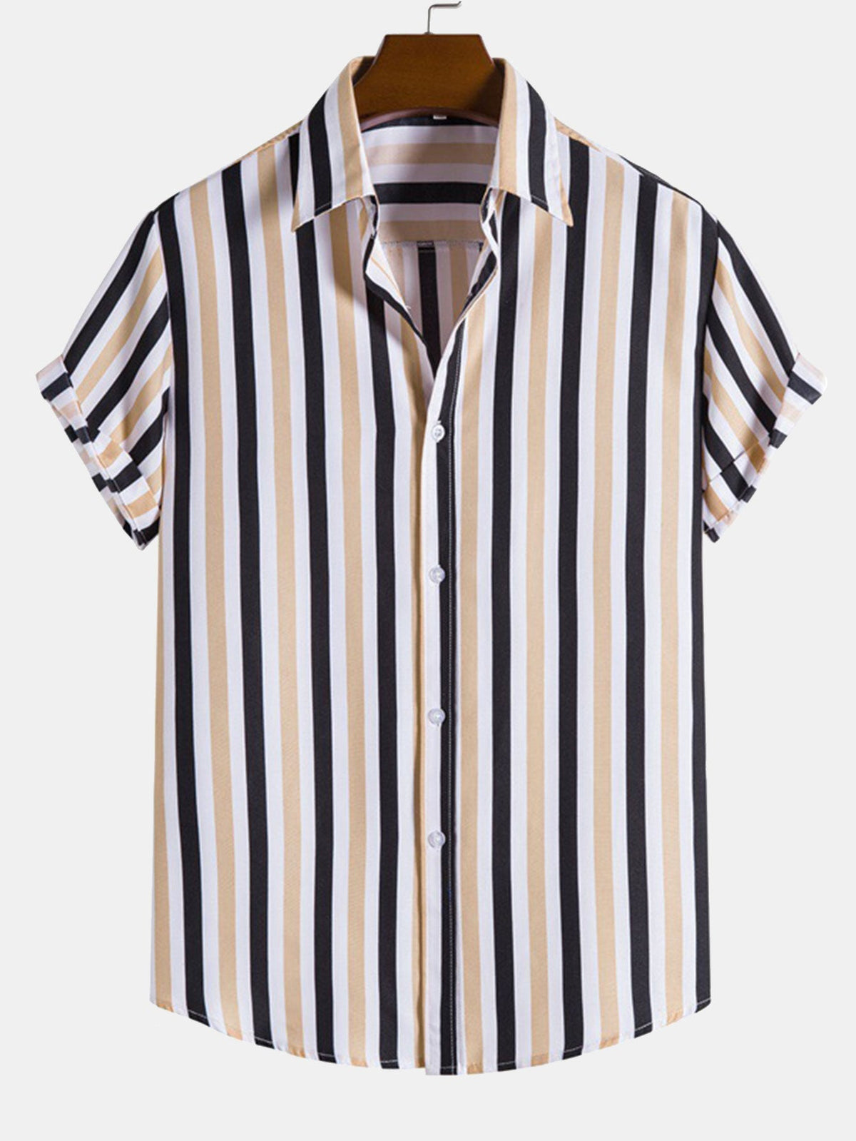 Man Striped Print Button Up Shirt