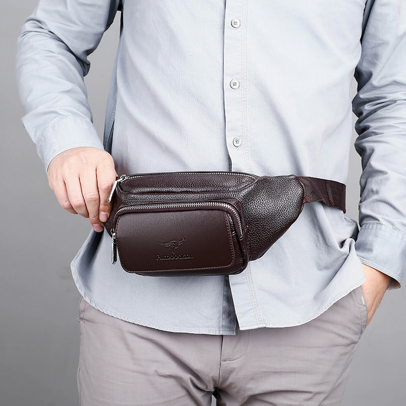 Men's Luxury Genuine Leather Retro Large Capacity Messenger Waist Bag Business Waist Bag