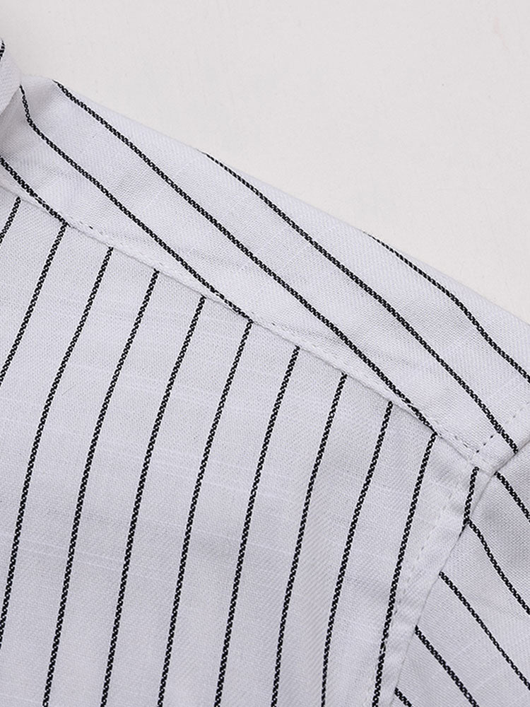 Men Cotton Striped Button Up Shirt