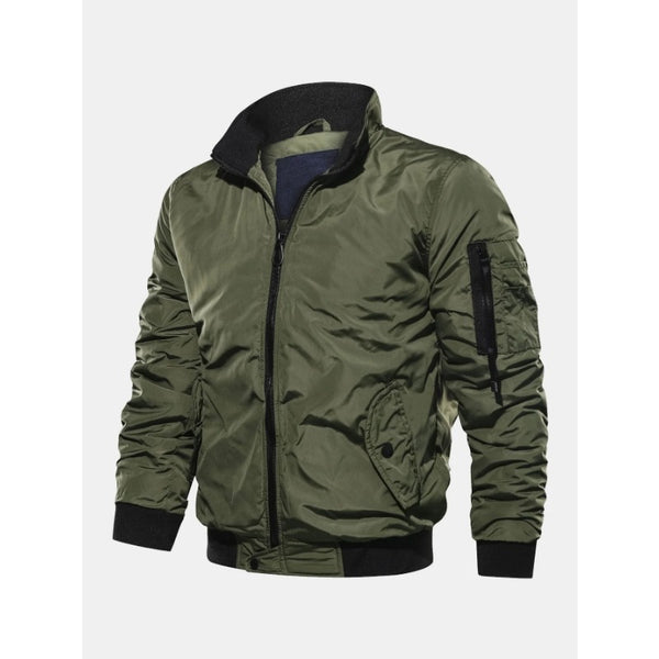 Thicken Quilted Lined Funnel Neck Bomber Jacket