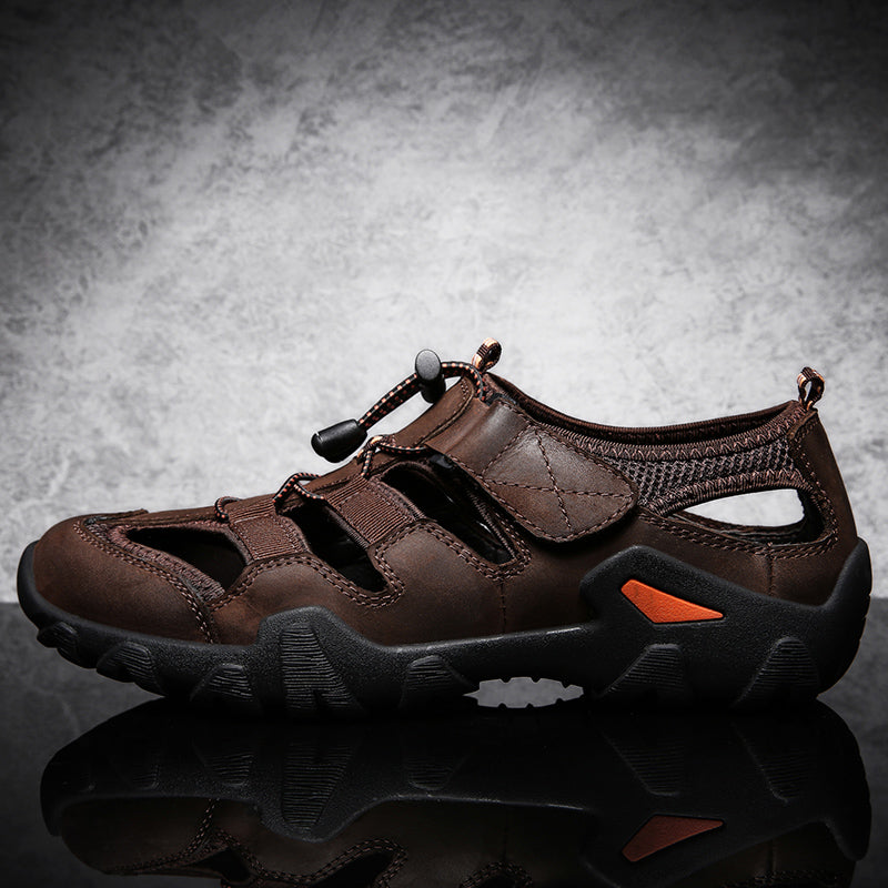 Men's Genuine Leather Closed Toe Non-slip Outdoor Hiking Sandals